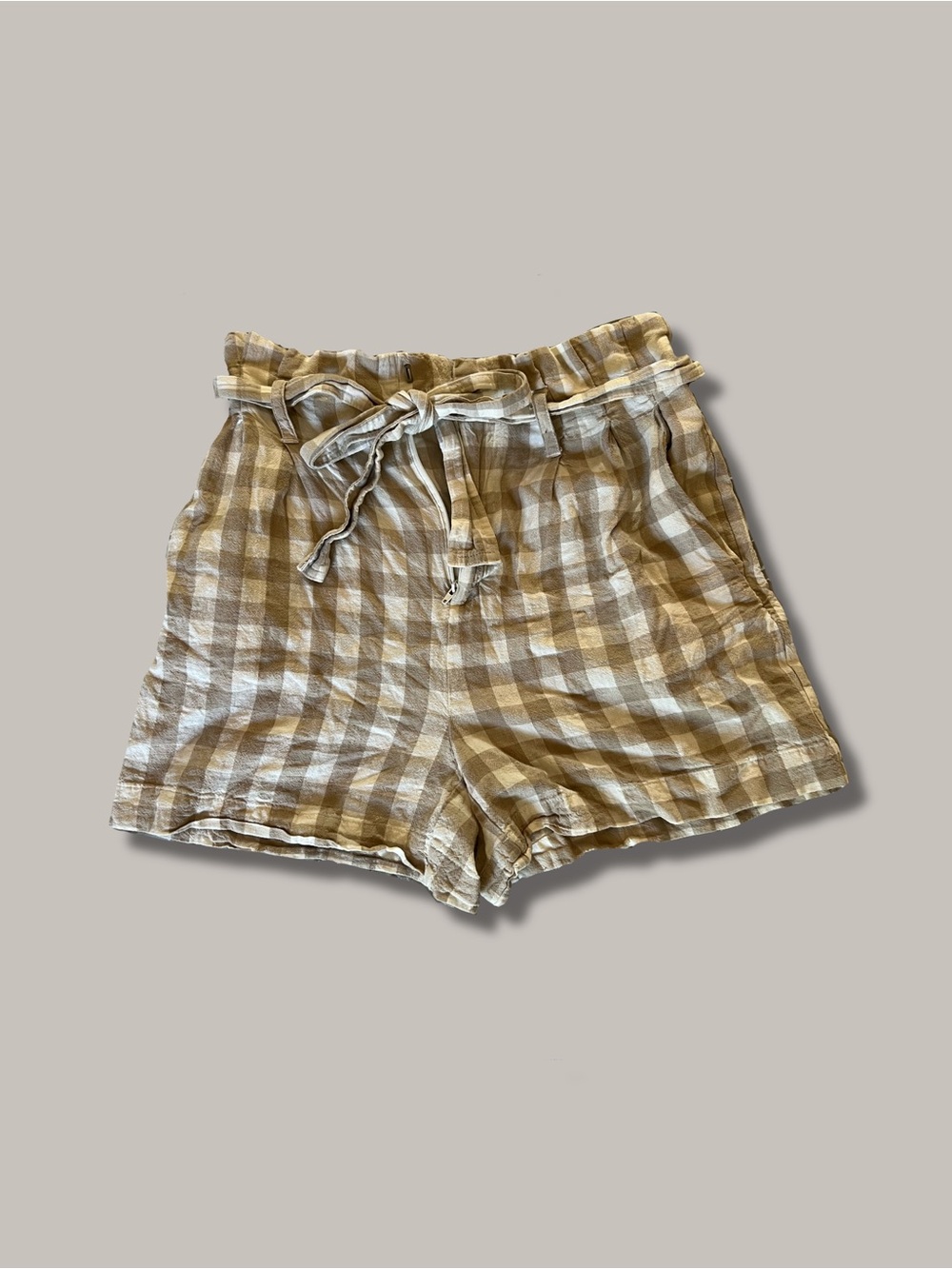 A New Day Women’s Beige Plaid Paperbag Waist Shorts
